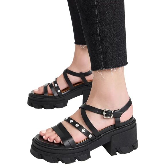 Ganni Womens Cleated Strappy Block Heel Sandals 39 Black - NIB $475 - Picture 6 of 7
